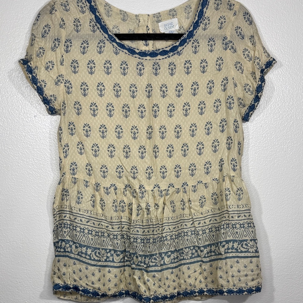 Sigrid Olsen textured Modal peplum blouse XS